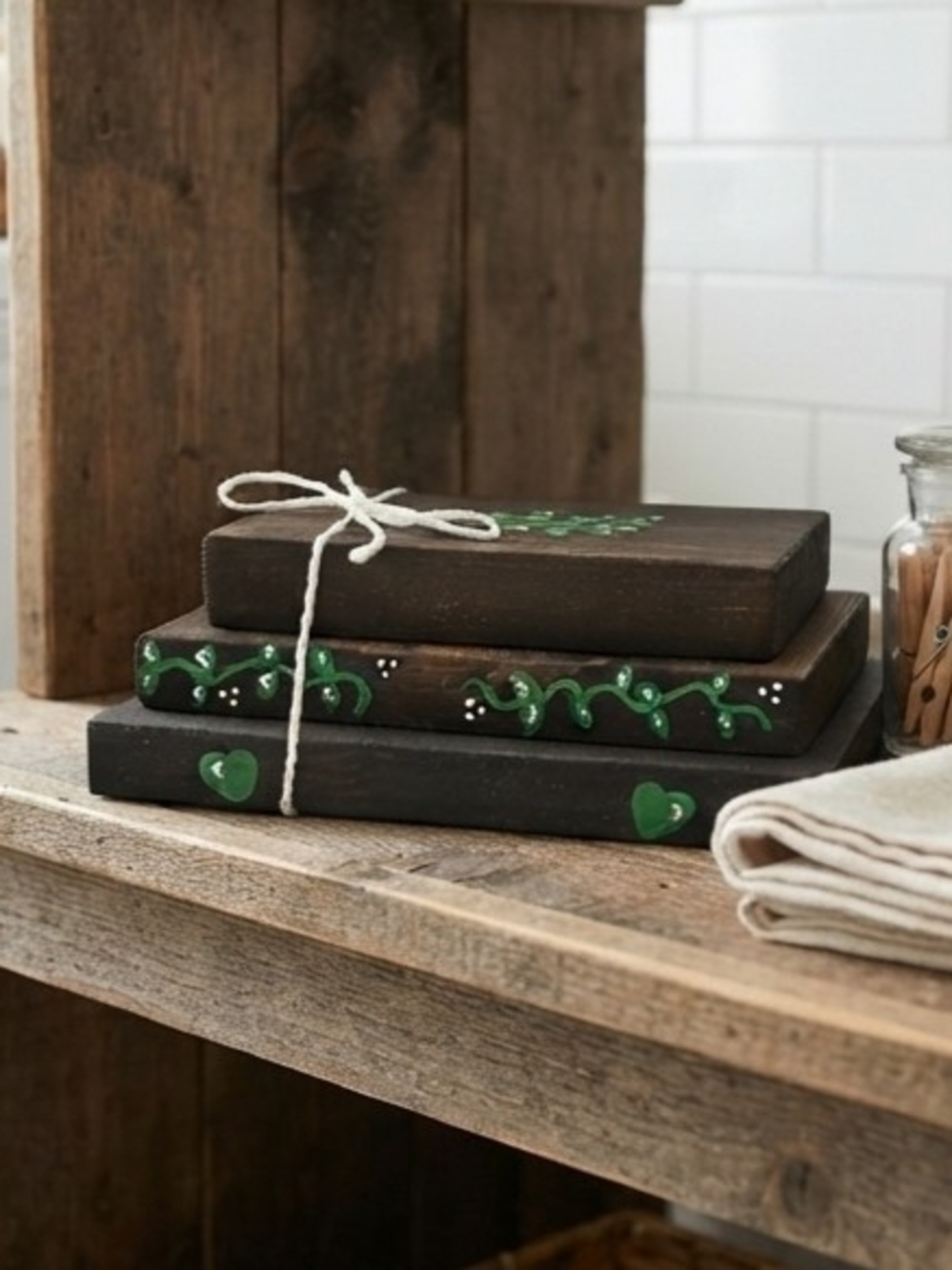 Wooden Stacked Books Farmhouse Book Decor